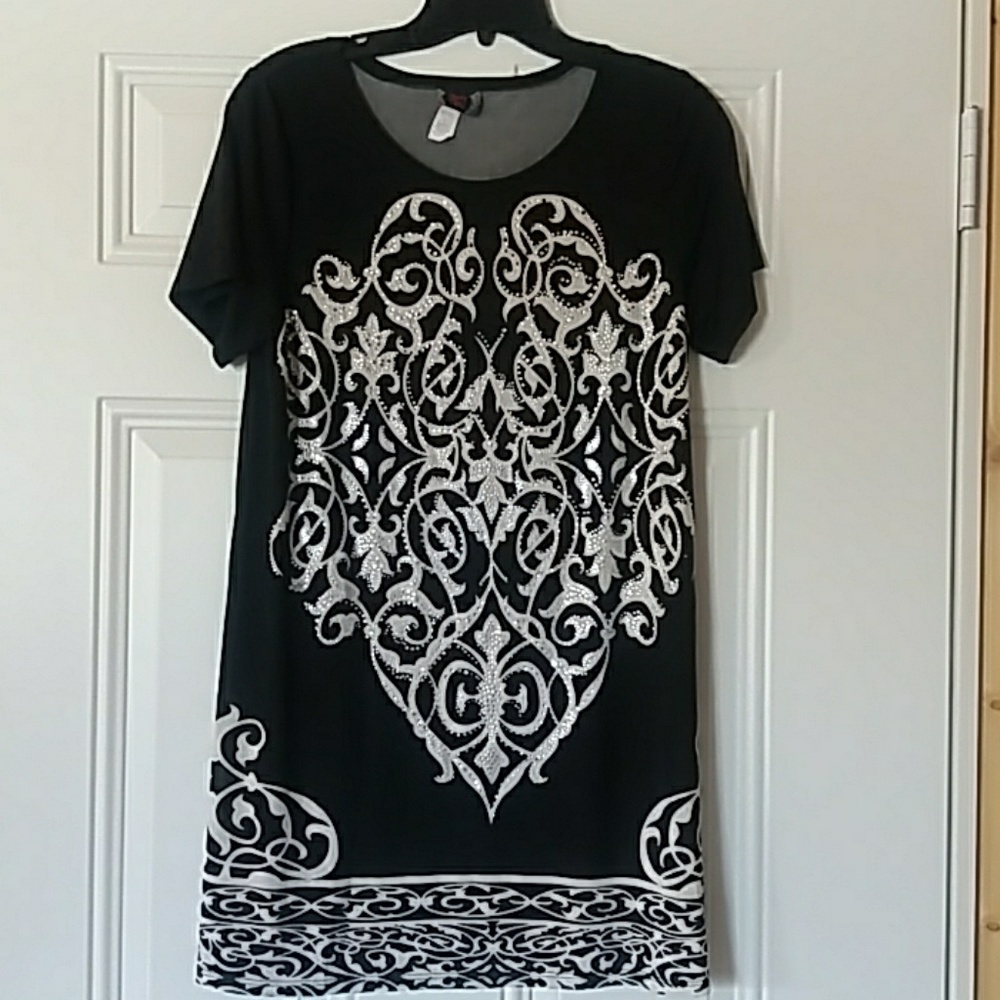 Lady Noiz. Tunic Dress with crystals, sheer,